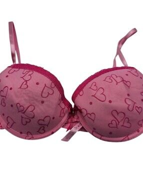 Vintage Y2K Native Intimates Sz 36C T Shirt Bra Pink Heart Print Mesh